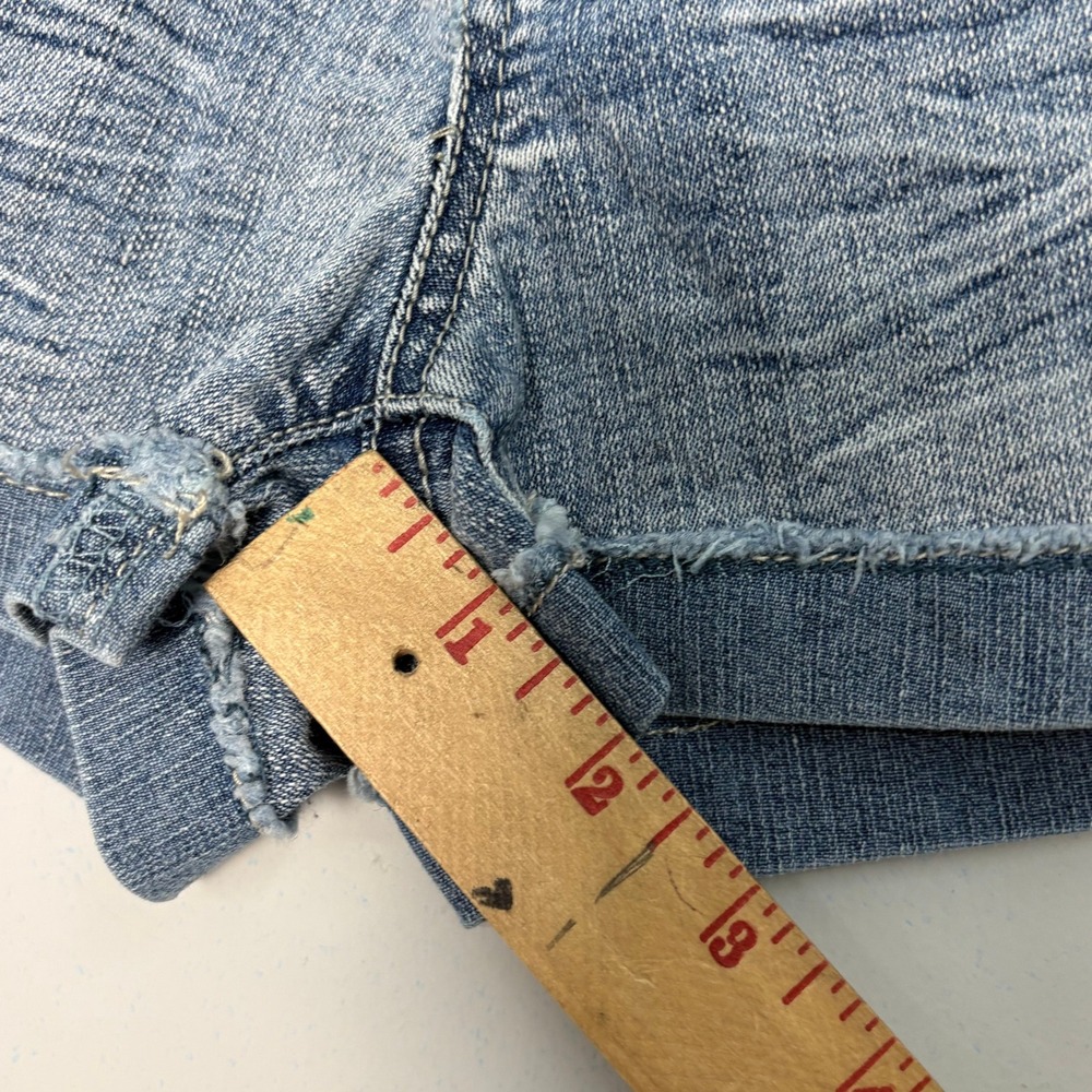 VTG Y2K Mudd Low Rise Micro Mini Denim Shorts Blue Acid Wash Embroidered Size 9 - Picture 4 of 8